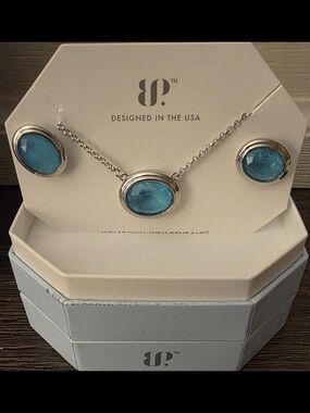 BP Sterling Silver Blue Glass Stone Necklace & Earrings Set
